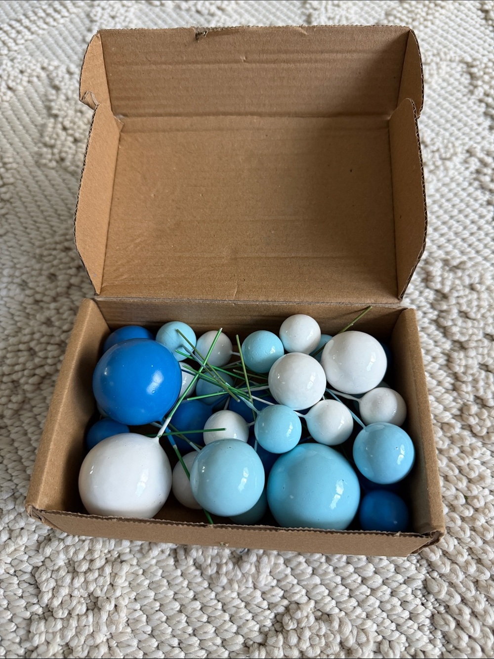 Blue and White Decorative cake Ball Picks - Mix of Glossy Spheres